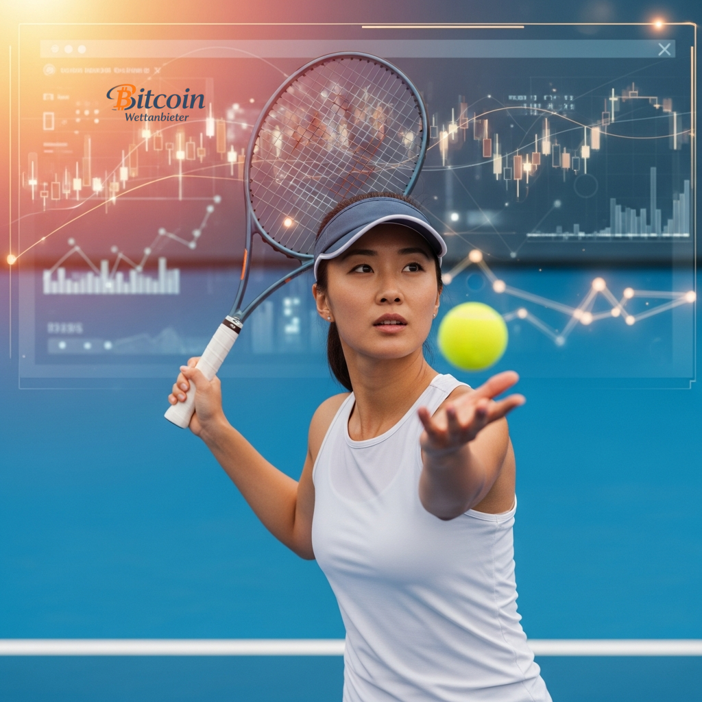 Tennisspieler analysiert Sportdaten auf einem futuristischen Bildschirm